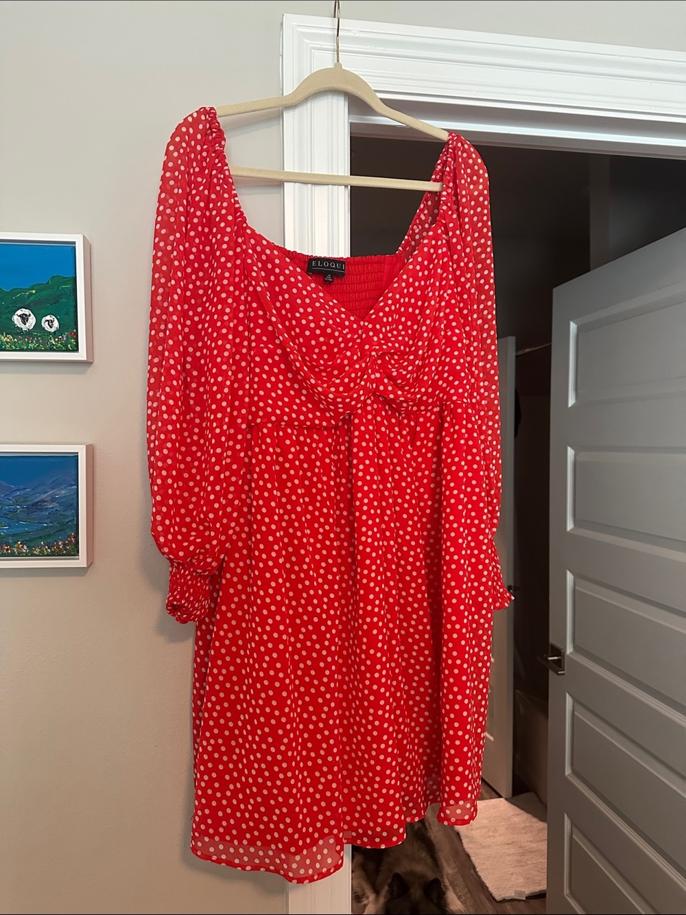 Eloquii Red Polka Dot Long Sleeve Midi Dress size 18